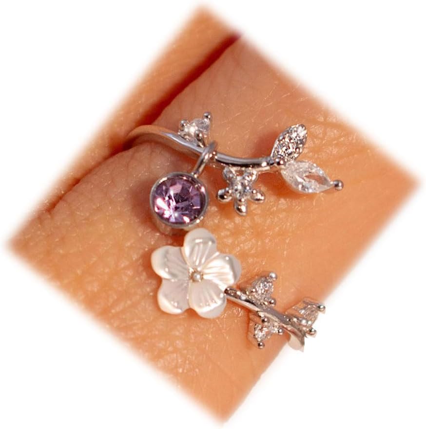Adjustable Birthstone Flower Ring