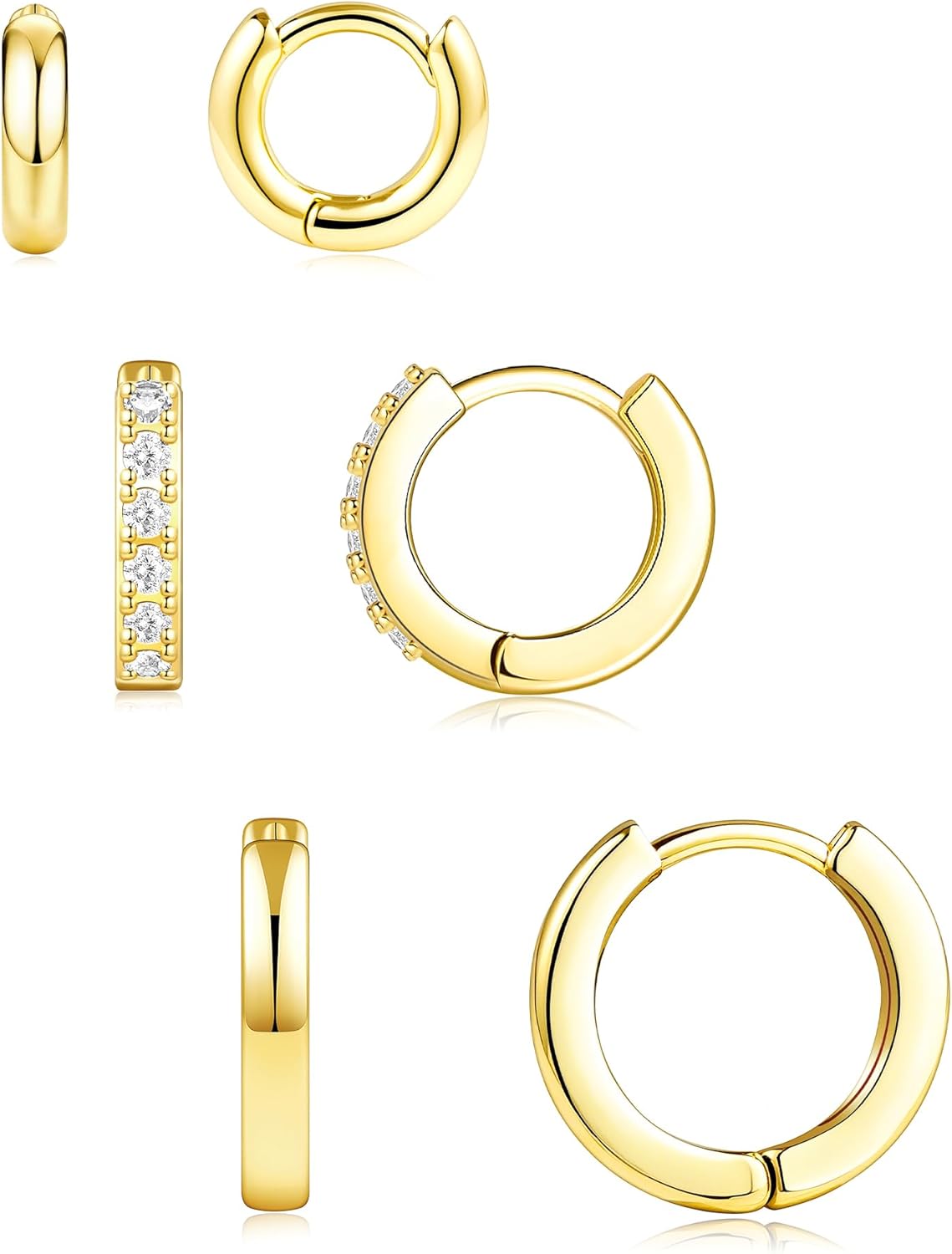 Sterling Silver Huggie Hoop Earrings Set