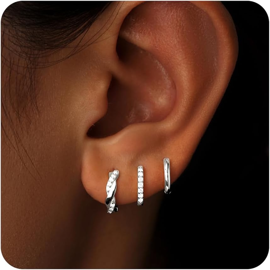 Sterling Silver Huggie Hoop Earrings Set