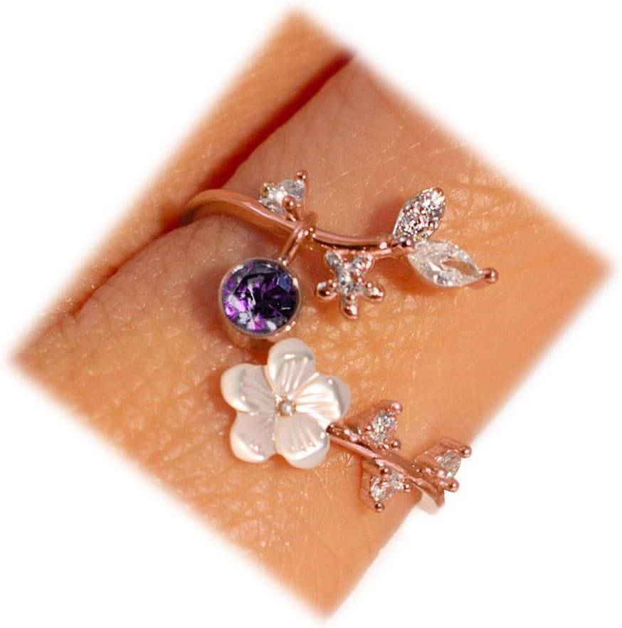 Adjustable Birthstone Flower Ring
