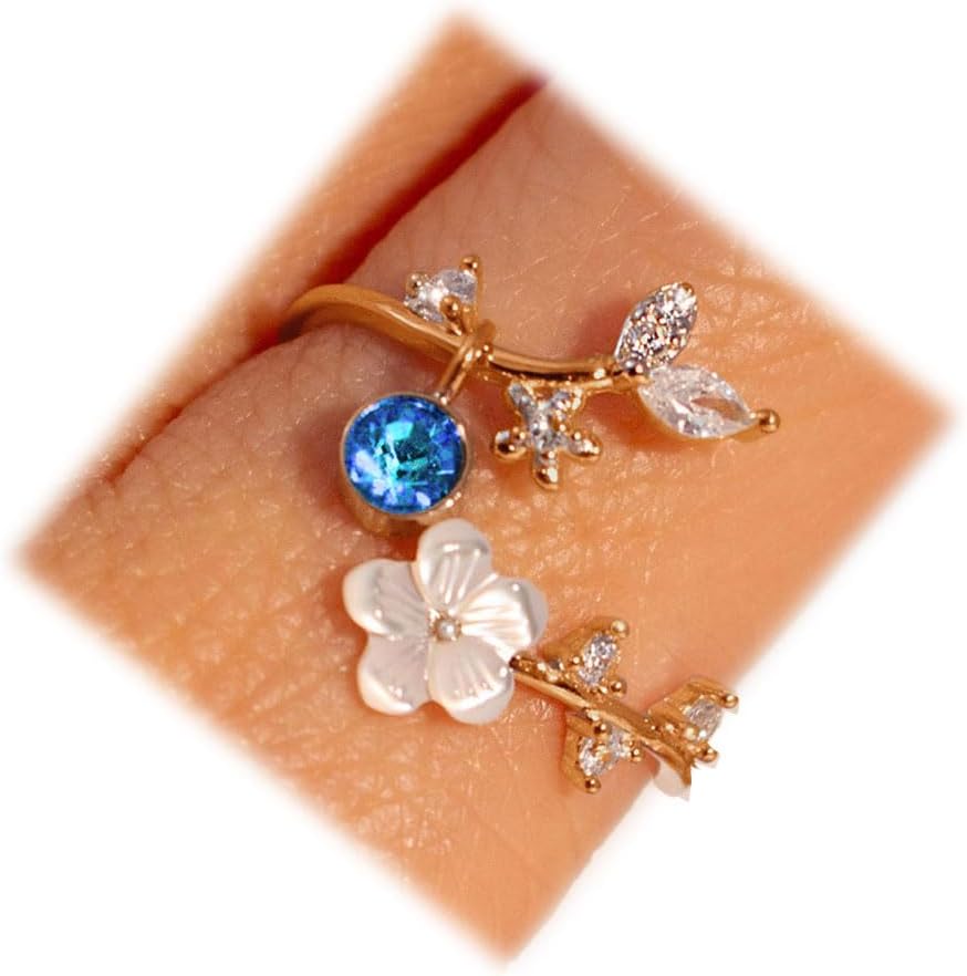 Adjustable Birthstone Flower Ring