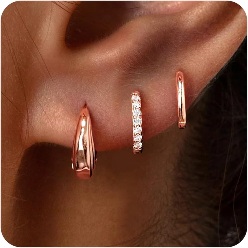 Sterling Silver Huggie Hoop Earrings Set