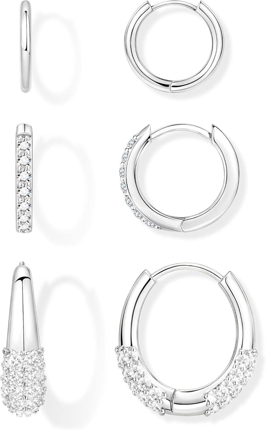Sterling Silver Huggie Hoop Earrings Set