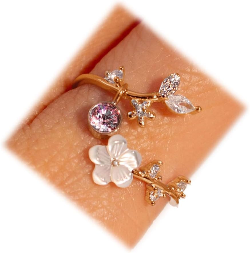 Adjustable Birthstone Flower Ring