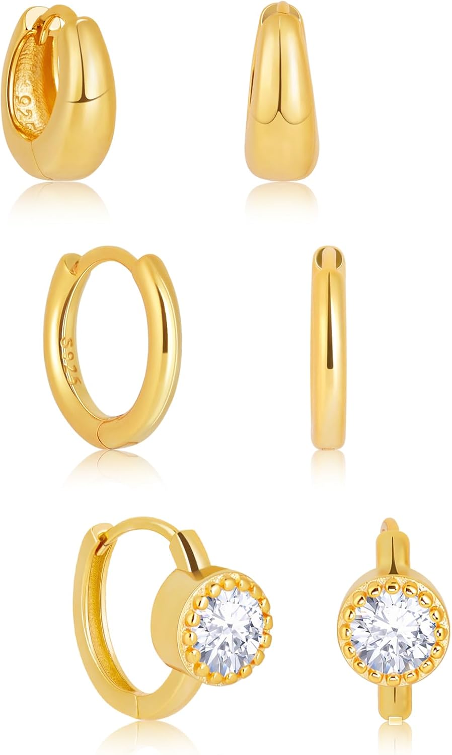 Sterling Silver Huggie Hoop Earrings Set