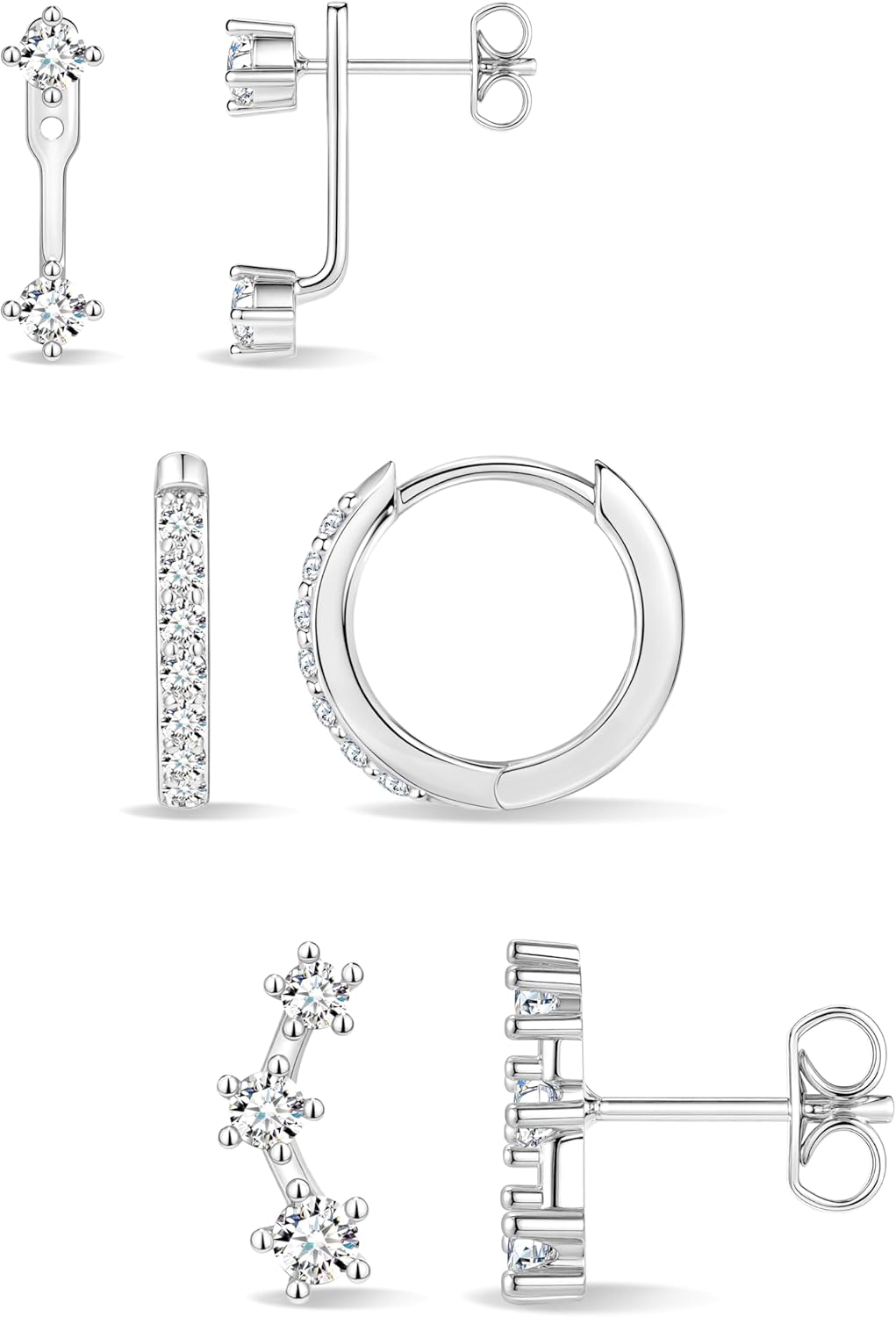 Sterling Silver Huggie Hoop Earrings Set