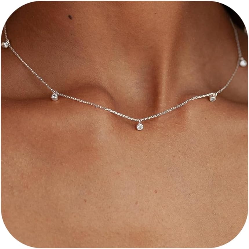 Dainty CZ Layered Choker Necklace