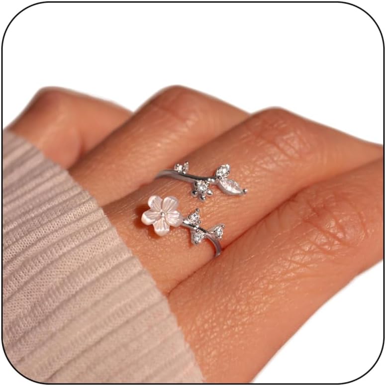 Adjustable Birthstone Flower Ring