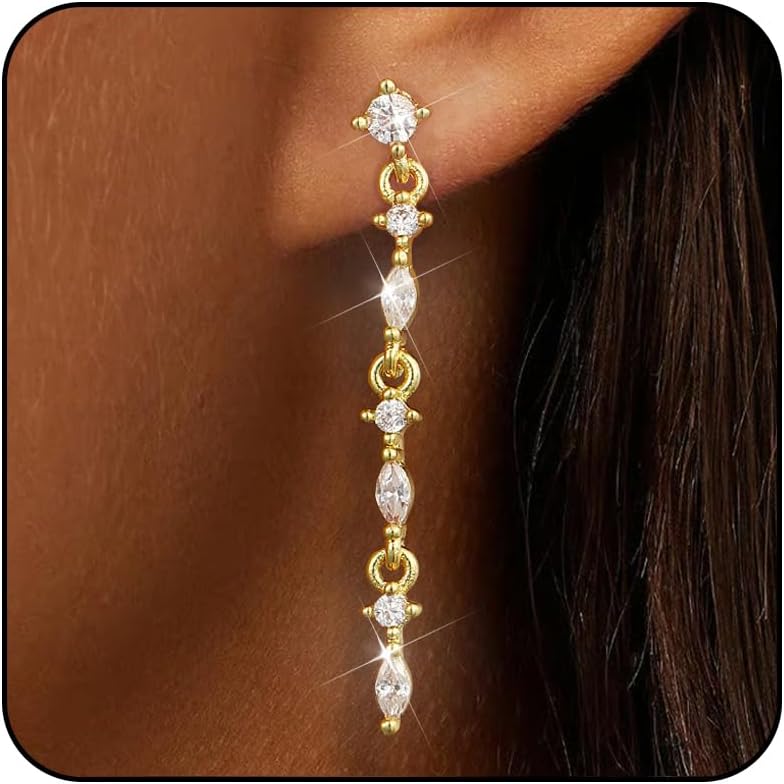14K Gold Crystal Dangle Earrings