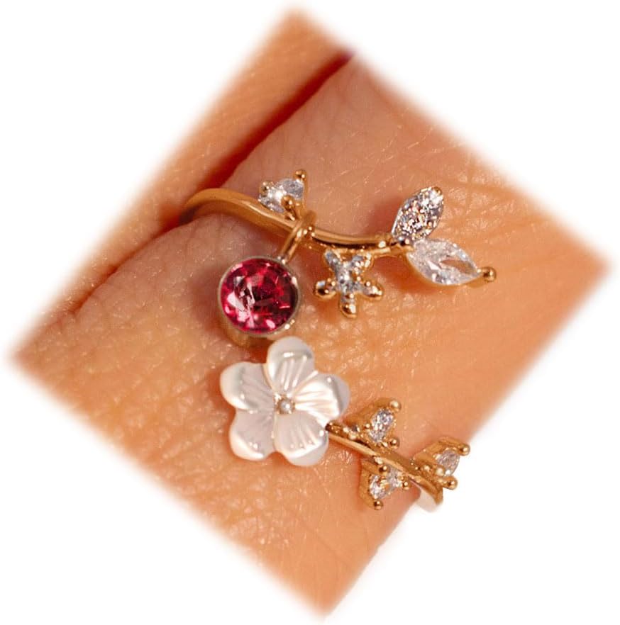 Adjustable Birthstone Flower Ring